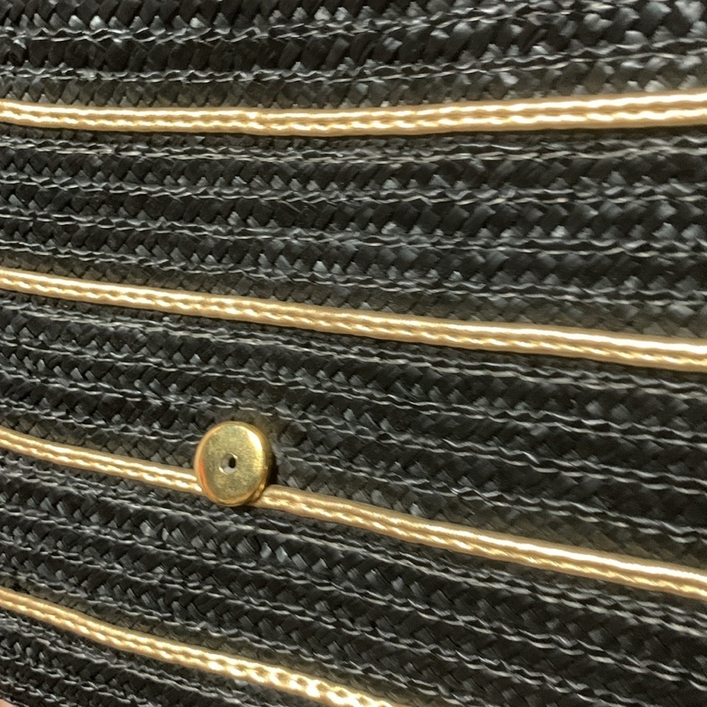 Vintage Black/Gold Woven Straw Bag Purse Pocketbook Coastal Nautical Beach Bag - Picture 4 of 16